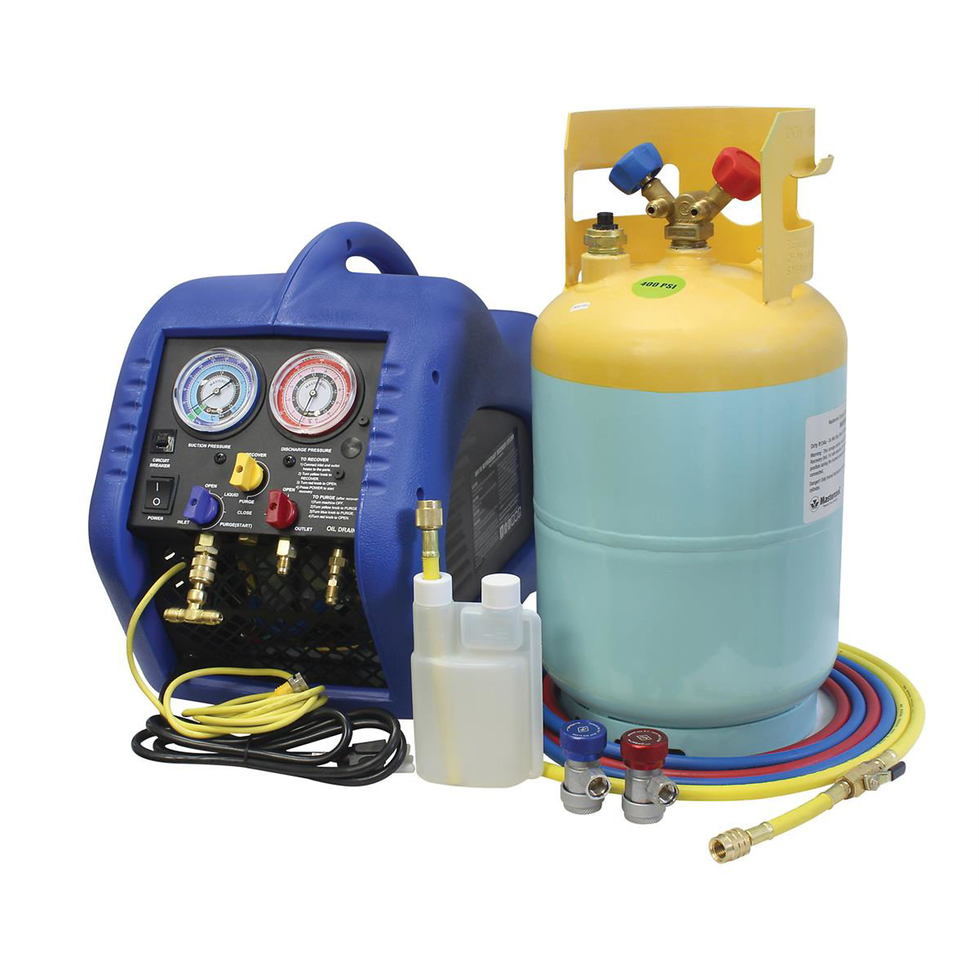 Mastercool Portable A/C Recovery Unit — 30 Lb. DOT Tank, Heavy-Duty Couplers, SAE J2810 UL Approved, Model# MSC69110